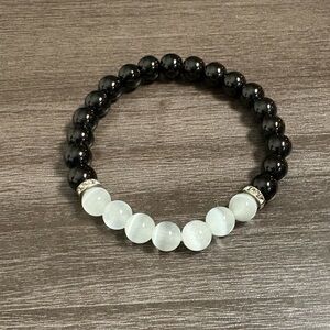 Black Tourmaline & Selenite Bead Bracelet